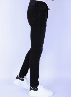 Ripped Plain Heren Jeans - Slim Fit -1106- Zwart
