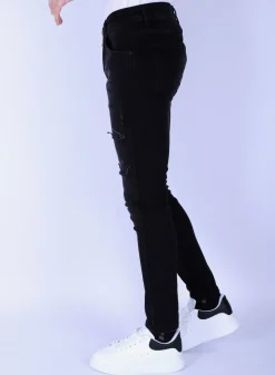 Ripped Plain Heren Jeans - Slim Fit -1106- Zwart