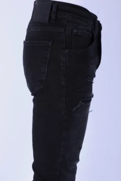 Ripped Plain Heren Jeans - Slim Fit -1106- Zwart