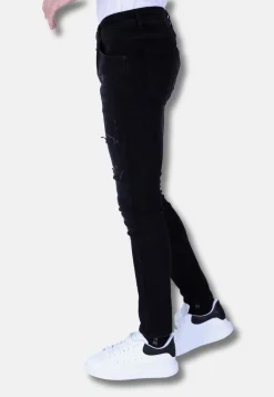 Ripped Plain Heren Jeans - Slim Fit -1106- Zwart