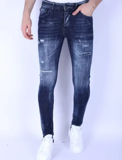 Ripped Stonewash Jeans Heren - Slim Fit -1101- Blauw