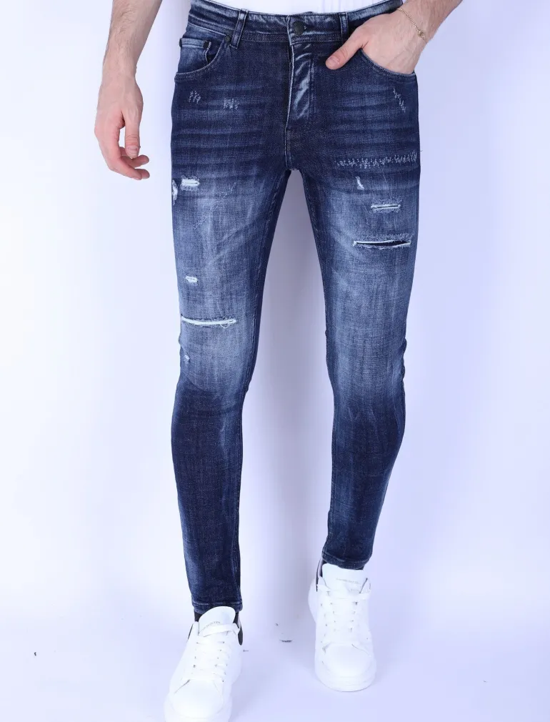 Ripped Stonewash Jeans Heren - Slim Fit -1101- Blauw