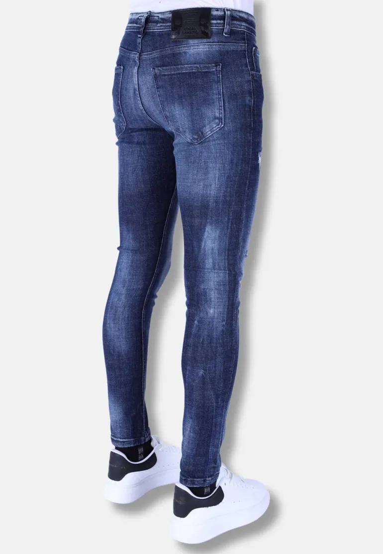 Ripped Stonewash Jeans Heren - Slim Fit -1101- Blauw