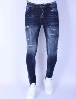 Ripped Stonewash Jeans Heren - Slim Fit -1101- Blauw