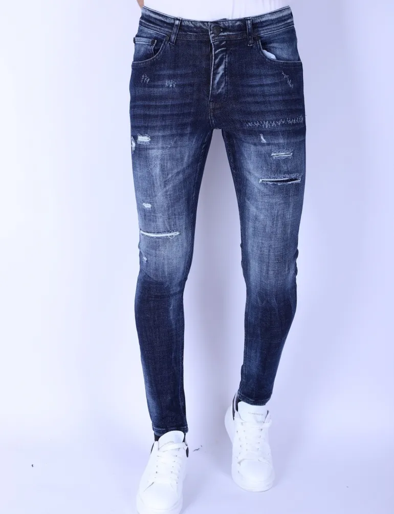 Ripped Stonewash Jeans Heren - Slim Fit -1101- Blauw
