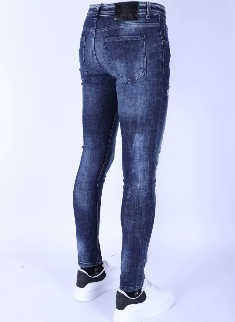 Ripped Stonewash Jeans Heren - Slim Fit -1101- Blauw