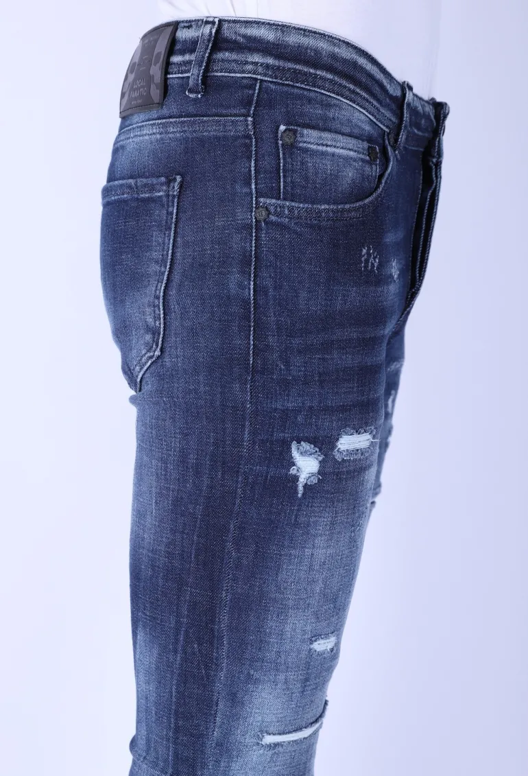 Ripped Stonewash Jeans Heren - Slim Fit -1101- Blauw