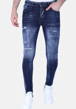 Ripped Stonewash Jeans Heren - Slim Fit -1101- Blauw