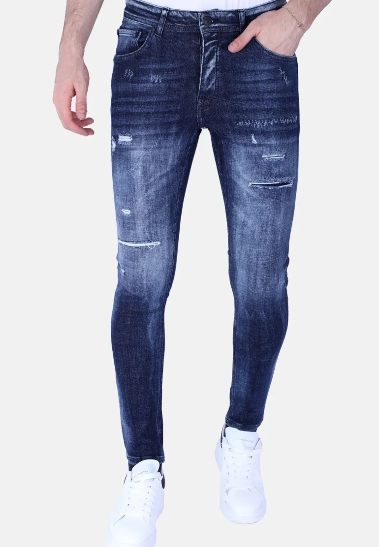 Ripped Stonewash Jeans Heren - Slim Fit -1101- Blauw