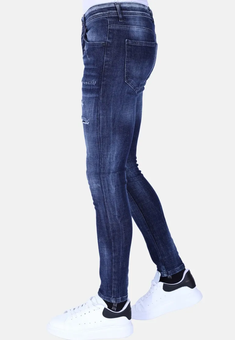 Ripped Stonewash Jeans Heren - Slim Fit -1101- Blauw