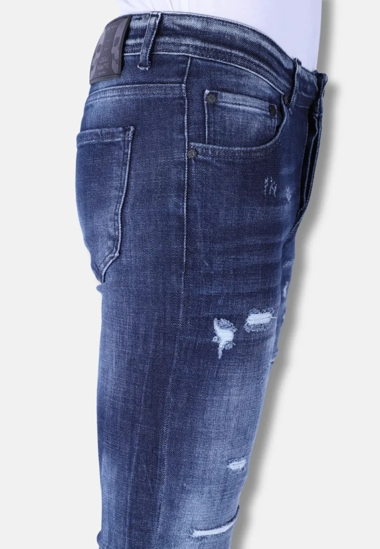 Ripped Stonewash Jeans Heren - Slim Fit -1101- Blauw