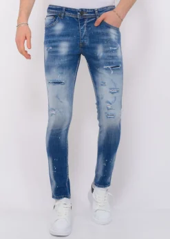 Ripped Stonewashed Jeans Heren - Slim Fit -1073- Blauw