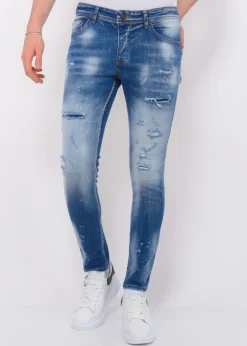 Ripped Stonewashed Jeans Heren - Slim Fit -1073- Blauw