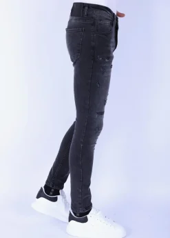 Stonewashed & Ripped Heren Jeans - Slim Fit -1104- Zwart