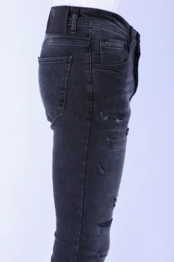 Stonewashed & Ripped Heren Jeans - Slim Fit -1104- Zwart