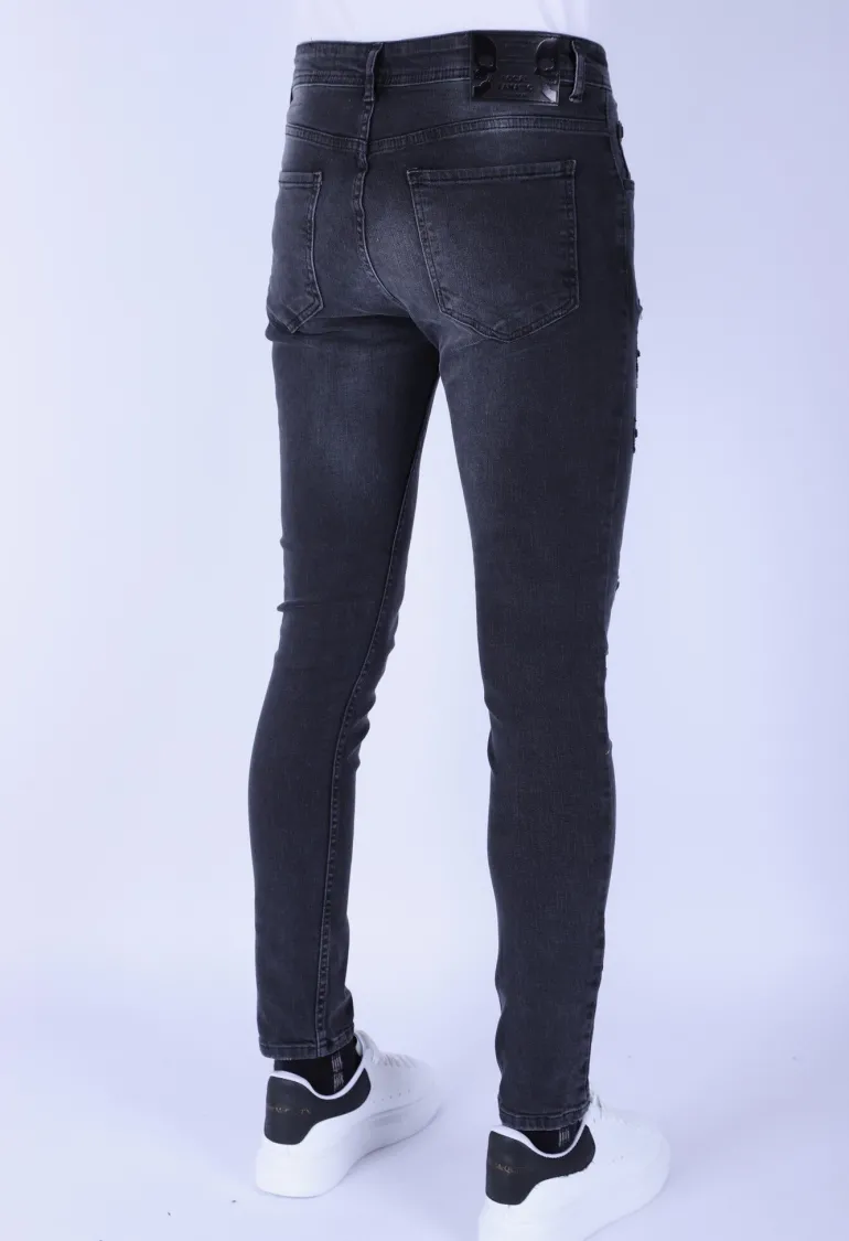 Stonewashed & Ripped Heren Jeans - Slim Fit -1104- Zwart