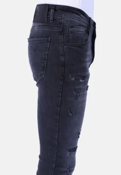 Stonewashed & Ripped Heren Jeans - Slim Fit -1104- Zwart