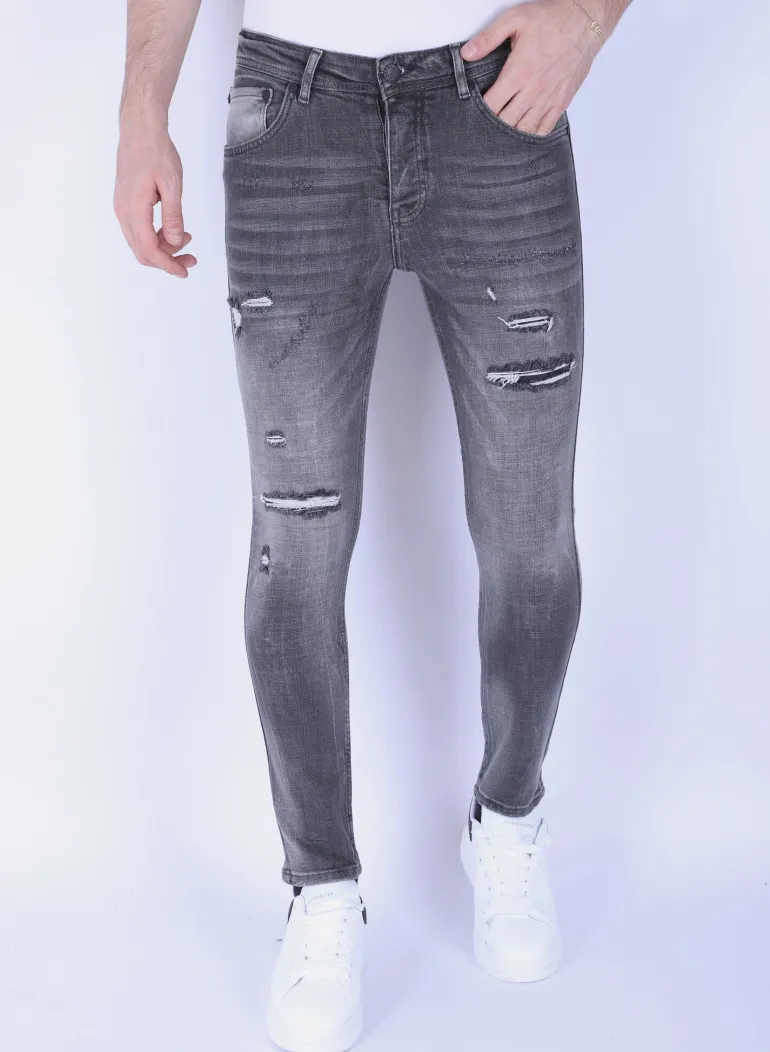 Stonewashed Mannen Jeans - Slim Fit -1093- Grijs