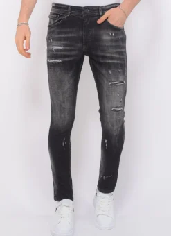 Stonewashed Mannen Jeans - Slim Fit -1085- Zwart