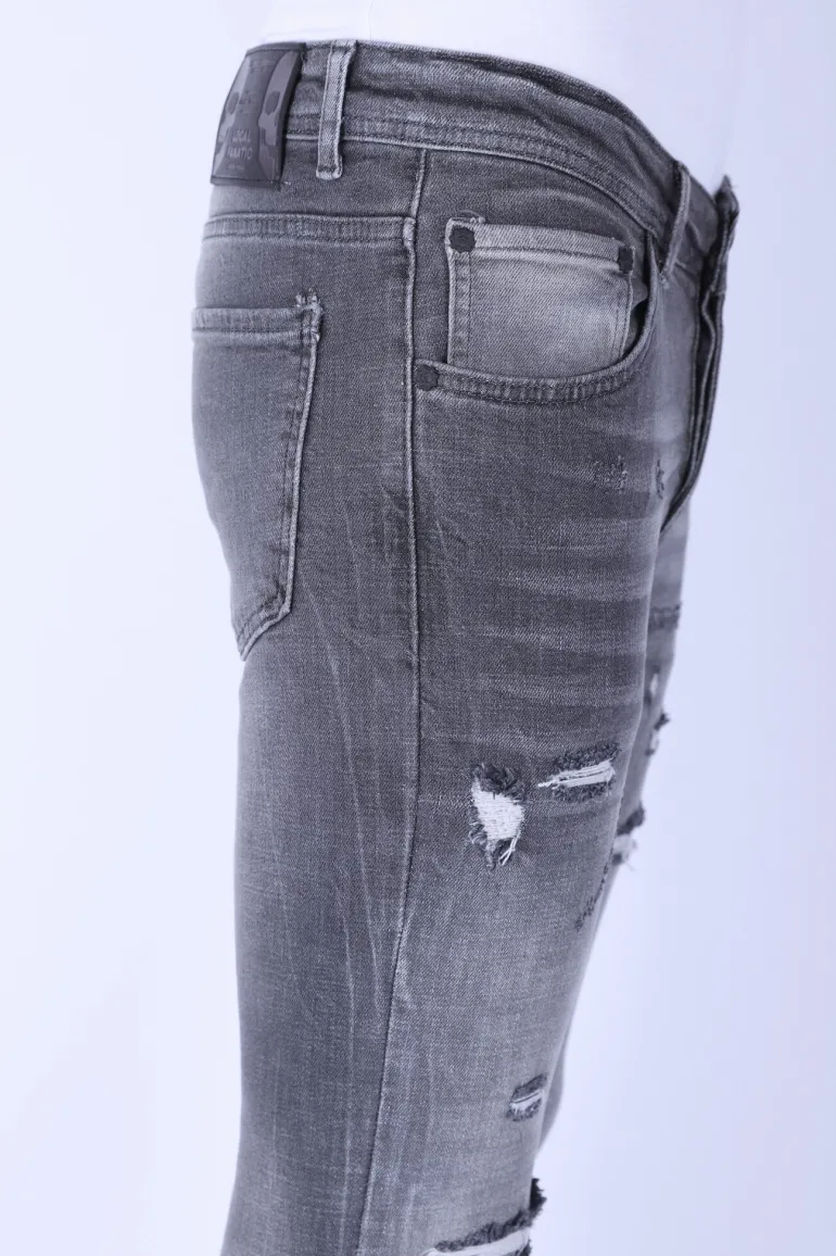 Stonewashed Mannen Jeans - Slim Fit -1093- Grijs