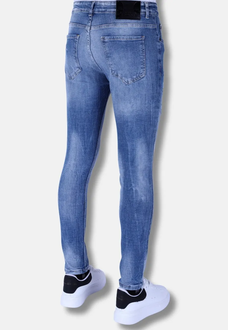 Stonewashed Ripped Jeans Heren - Slim Fit -1098- Blauw