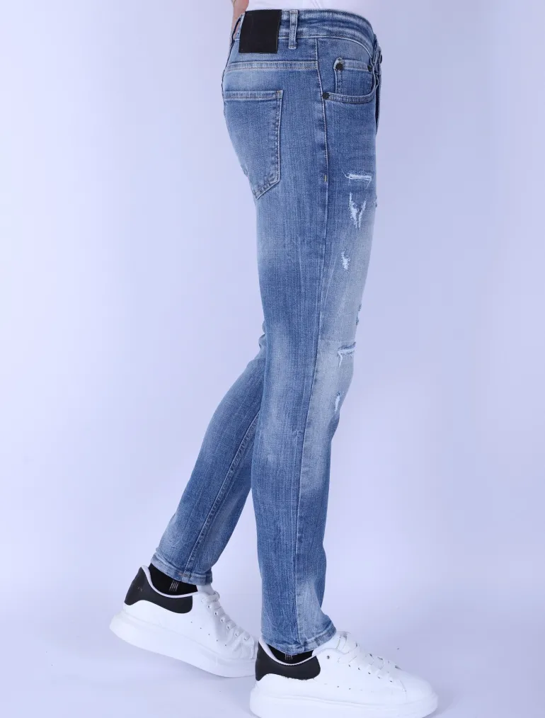 Stonewashed Ripped Jeans Heren - Slim Fit -1098- Blauw