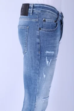 Stonewashed Ripped Jeans Heren - Slim Fit -1098- Blauw
