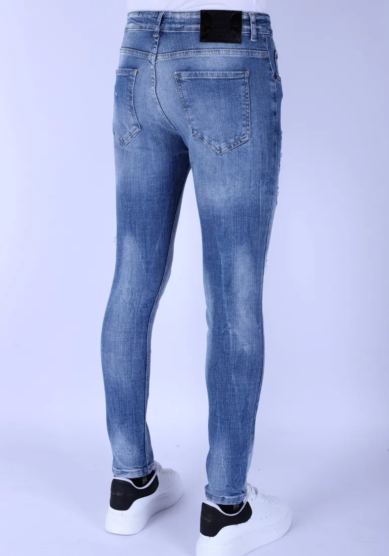 Stonewashed Ripped Jeans Heren - Slim Fit -1098- Blauw