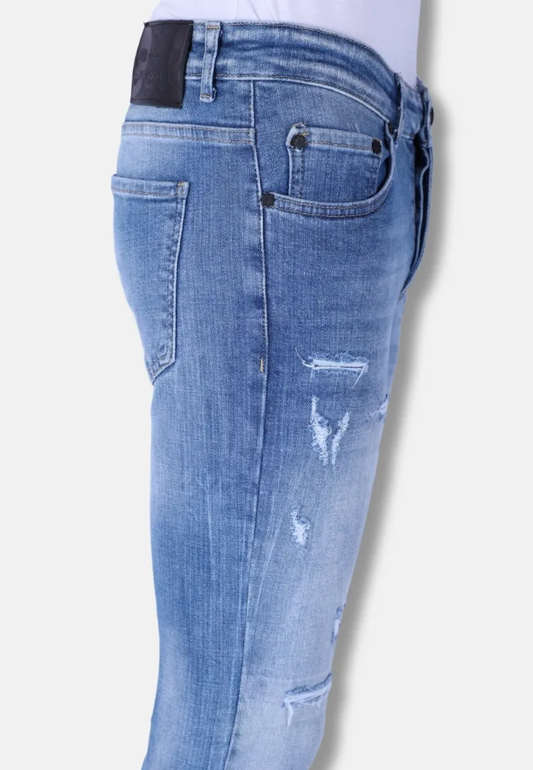 Stonewashed Ripped Jeans Heren - Slim Fit -1098- Blauw