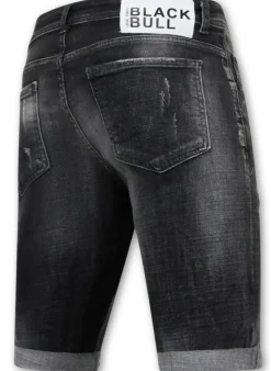 Stonewashed Ripped Short - Slim Fit -1085- Zwart