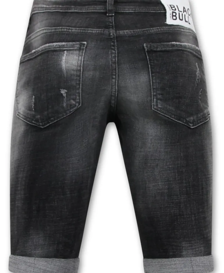 Stonewashed Ripped Short - Slim Fit -1085- Zwart