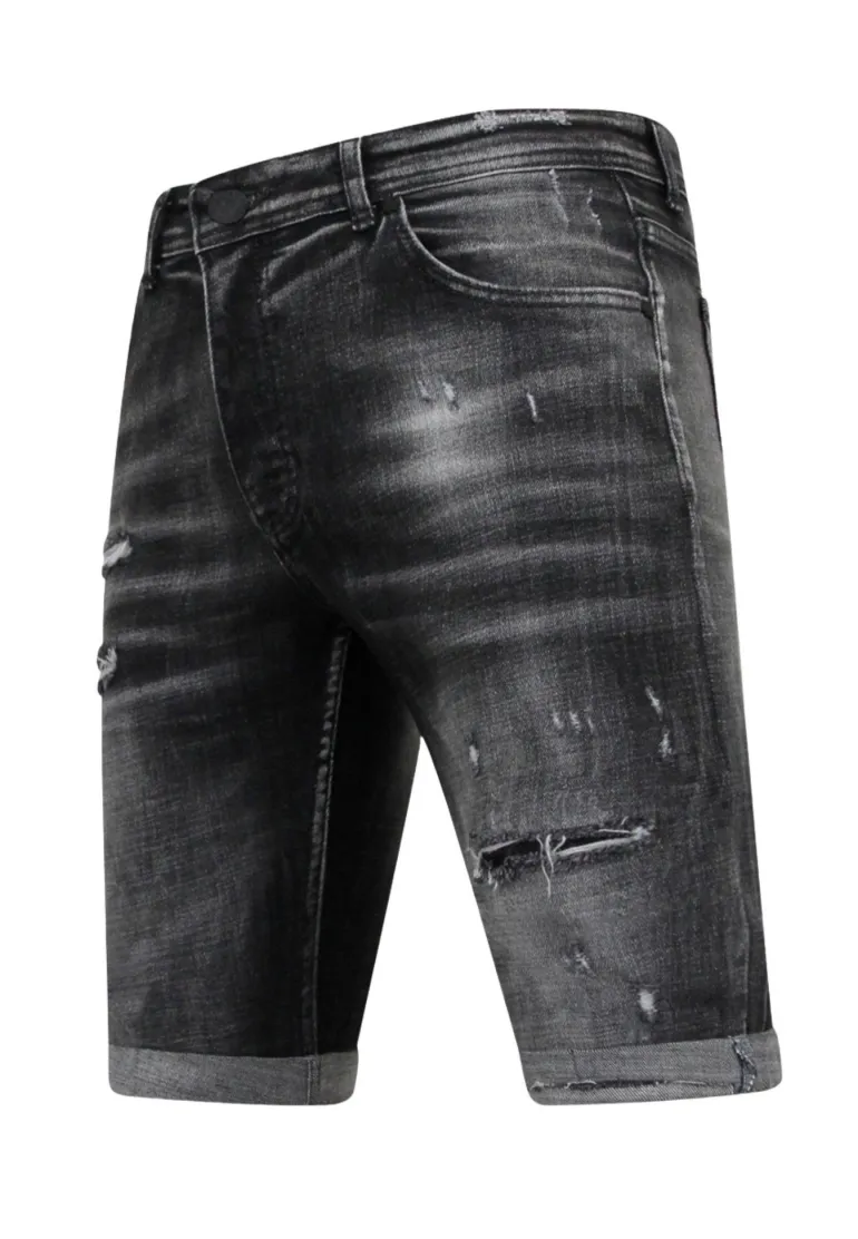 Stonewashed Ripped Short - Slim Fit -1085- Zwart