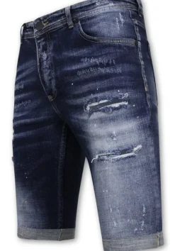 Stretch Short with Paint Splash - Slim Fit -1074- Blauw