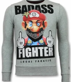 Sweater Heren - Badass Fighter - Grijs