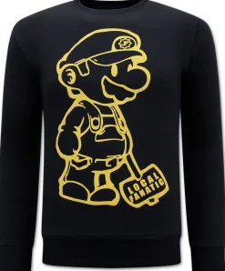 Sweater Heren - Cartoon Design - Zwart