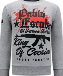 Sweater Heren - The King Of Cocaine Pablo Escobar - Grijs
