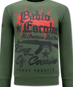 Sweater Heren - The King Of Cocaine Pablo Escobar - Groen