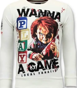 Sweater Heren - Wanna Play a Game - Wit