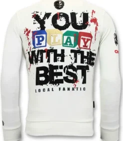 Sweater Heren - Wanna Play a Game - Wit
