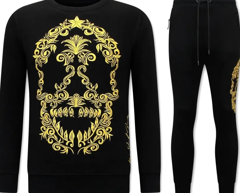 Trainingspak Heren - Golden Skull Embroidery - Zwart