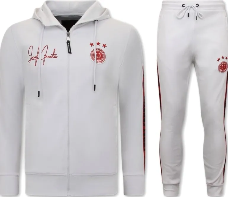 Trainingspak Heren - Hooded Ribbon - Wit / Rood