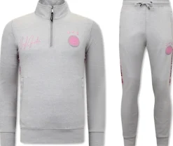 Trainingspak Heren - Hoodless Half Zipper - Grijs / Roze