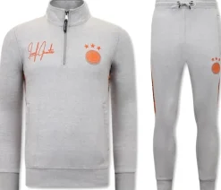 Trainingspak Heren - Hoodless Half Zipper - Grijs / Oranje