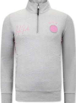 Trainingspak Heren - Hoodless Half Zipper - Grijs / Roze