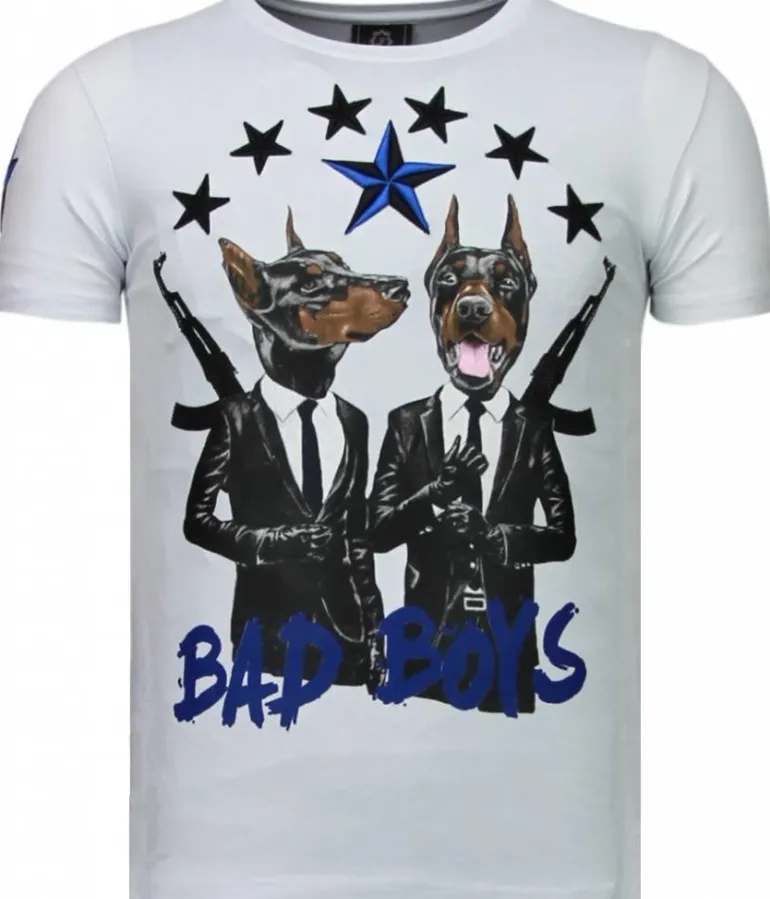 T-shirt Heren - Bad Boys Pinscher - Wit