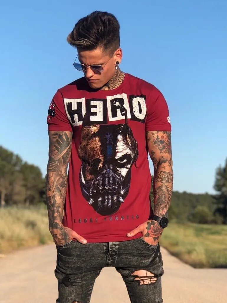 T-shirt Heren - Hero Mask - Bordeaux