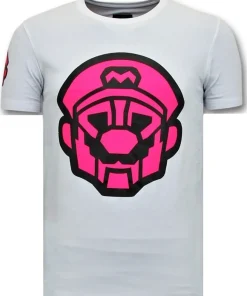 T-shirt Heren - Mario Neon - Wit