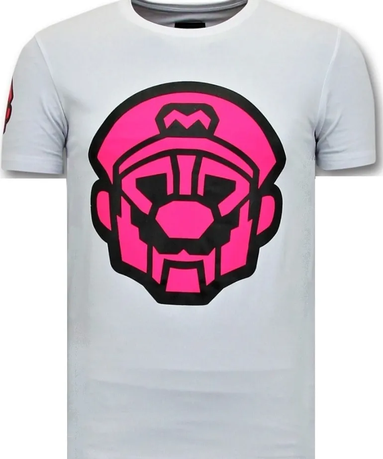 T-shirt Heren - Mario Neon - Wit