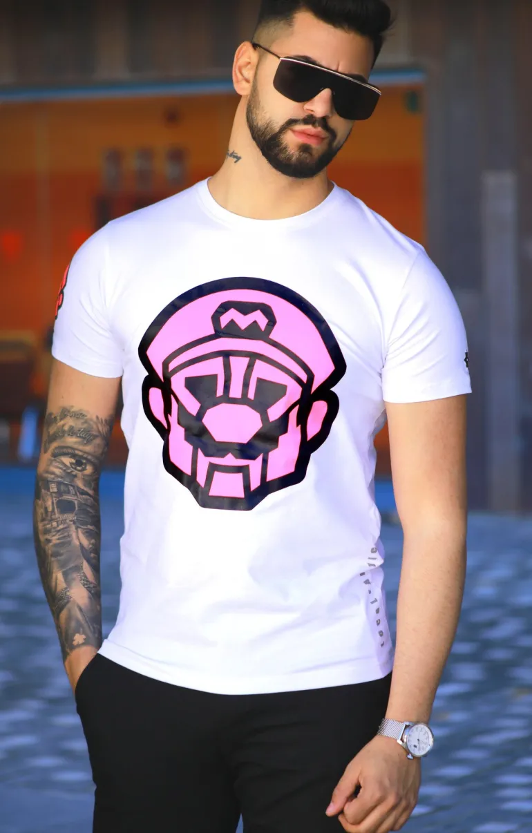 T-shirt Heren - Mario Neon - Wit