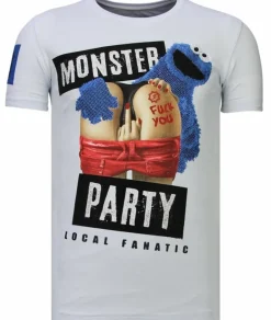 T-shirt Heren - Monster Party - Wit